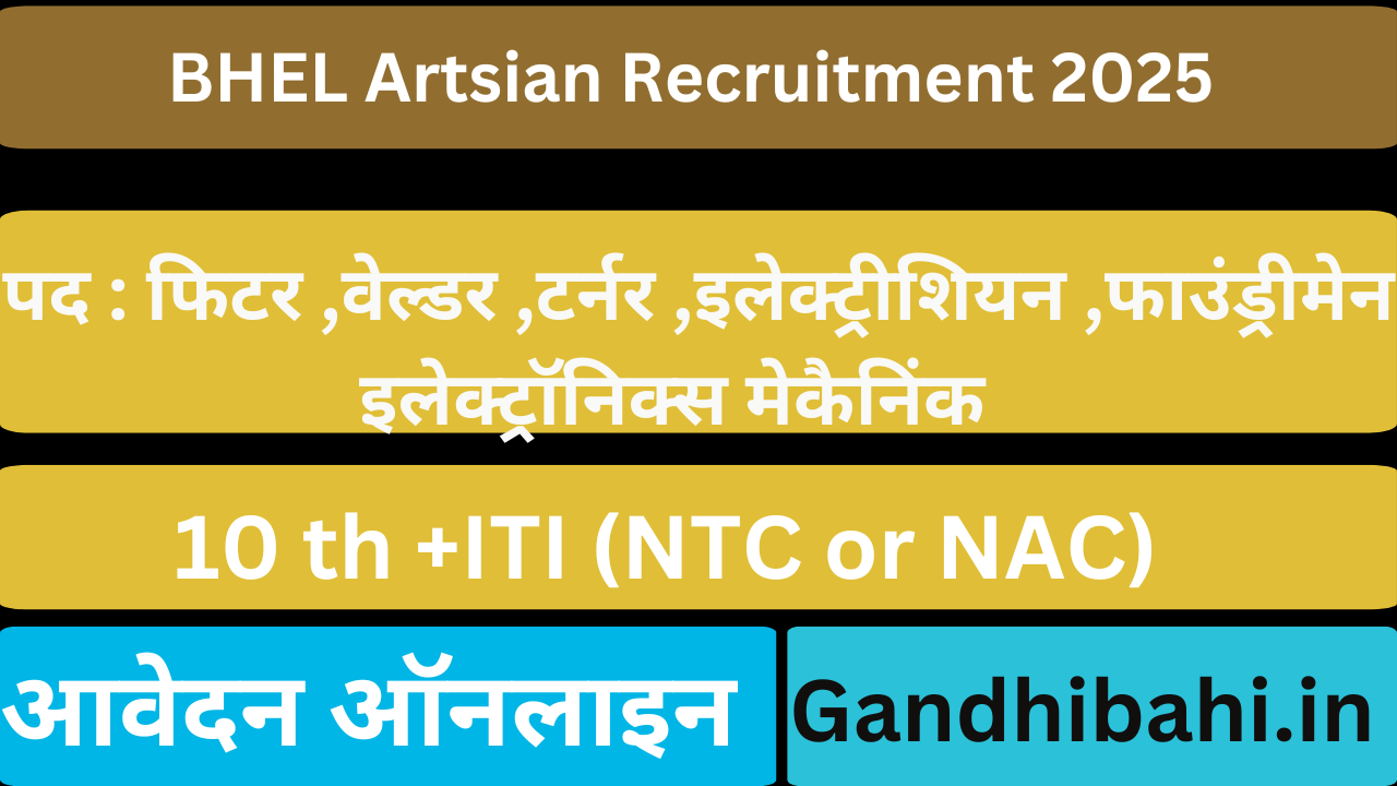Bhel Artisan Vacancy Online Form 2025 : योग्य उमीदवार आवेदन करे